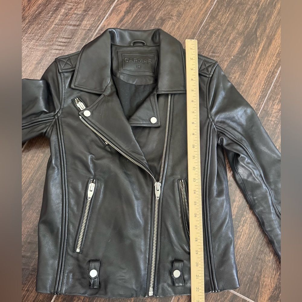 Carmar Black Leather Moto Biker Jacket Silver Hardware Size 36 - Picture 6 of 8